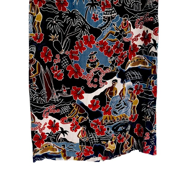 Vintage Hawaiian Hibiscus and Tropical Polynesian Figures Mini Dress - Picture 4 of 5